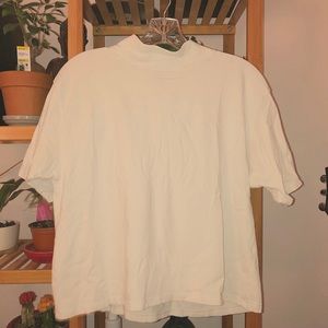 White crew neck shirt: brandy